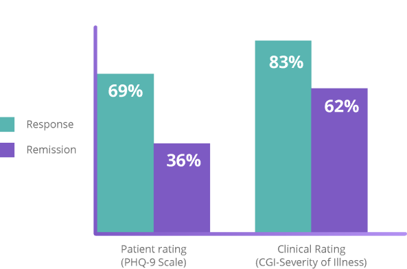 Graph of response and remission rates for patients.